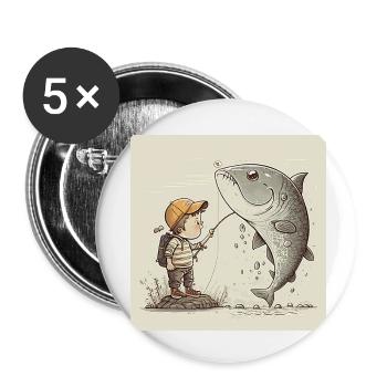 Kleiner Junge angelt Geschenk - Buttons klein 25 mm (5er Pack) - Weiß - Vorne