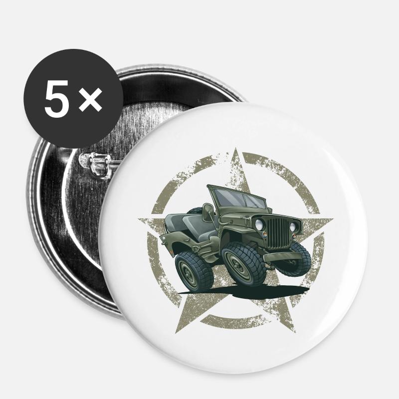 Willys MB Offroader 4x4 STAR Oldtimer Us Army - Buttons small 1''/25 mm (5-pack) - white