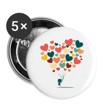 Fille avec des ballons en forme de cœur - Lot de 5 petits badges (25 mm) - blanc - Devant