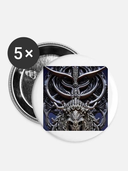 Minotaurus_Giger-Style - Buttons klein 25 mm (5er Pack) - Weiß