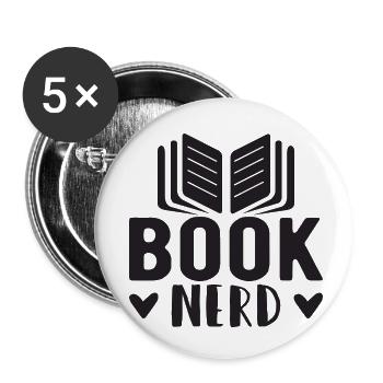 Book Nerd - Buttons klein 25 mm (5er Pack) - Weiß - Vorne