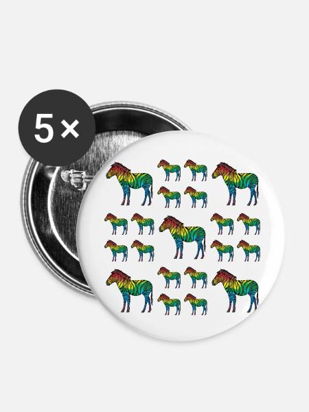 Zebras - Buttons klein 25 mm (5er Pack) - Weiß