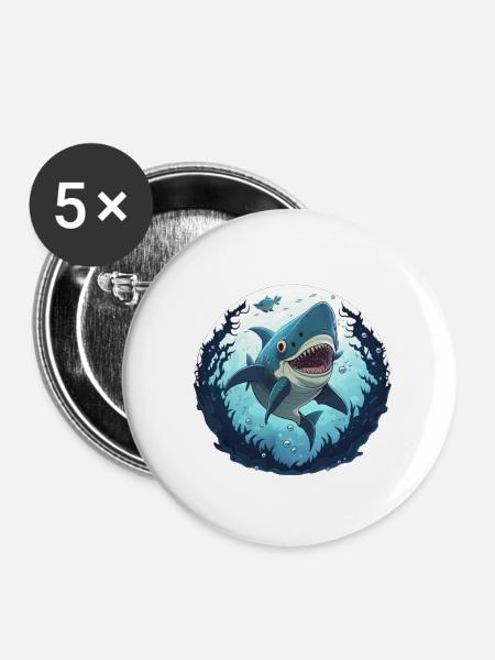 Goblin Shark - Buttons klein 25 mm (5er Pack) - Weiß