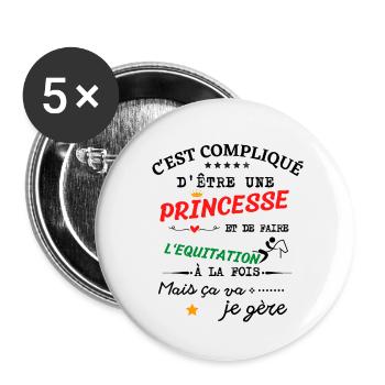 Princesse et Equitation - Lot de 5 petits badges (25 mm) - blanc - Devant