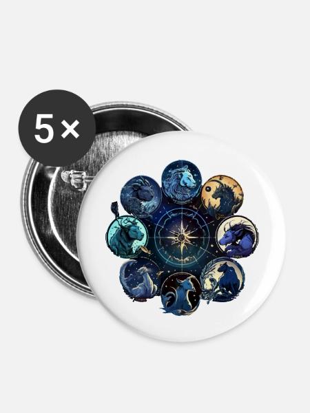 Die Tierkreiszeichen - Buttons klein 25 mm (5er Pack) - Weiß