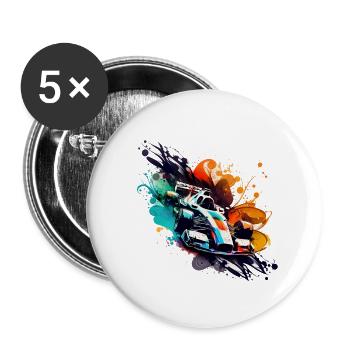 Rennwagen - Rennflitzer - Motorsport - Buttons klein 25 mm (5er Pack) - Weiß - Vorne