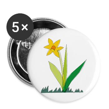 Jonquille aux fleurs printanières - Lot de 5 petits badges (25 mm) - blanc - Devant