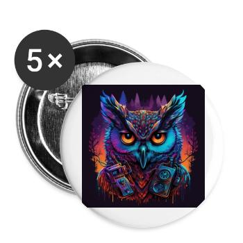 Eule mit Neonfarben, Synthwave / 80er Jahre - Buttons klein 25 mm (5er Pack) - Weiß - Vorne