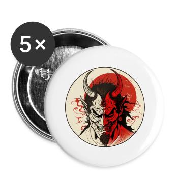 Démon japonais Oni, Hannya - dessin de style ukiyo-e - Lot de 5 petits badges (25 mm) - blanc - Devant