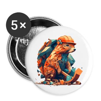 A rodent that wears a construction helmet and works - Buttons small 1''/25 mm (5-pack) - white - Front