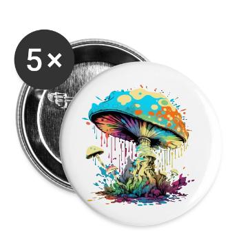 Champignon psychédélique - Lot de 5 petits badges (25 mm) - blanc - Devant