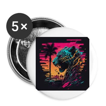 Tiger mit Neonfarben, Synthwave / 80er Jahre - Buttons klein 25 mm (5er Pack) - Weiß - Vorne