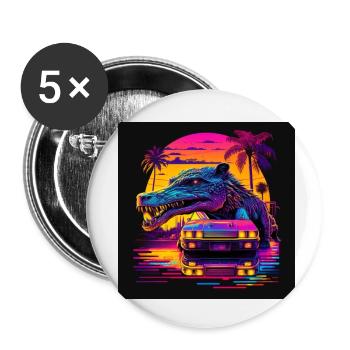 Krokodil mit Neonfarben, Synthwave / 80er Jahre - Buttons klein 25 mm (5er Pack) - Weiß - Vorne