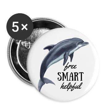 Delfin - gratuit, intelligent, utile - Lot de 5 petits badges (25 mm) - blanc - Devant