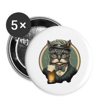 Smart Beer Cat - Buttons small 1''/25 mm (5-pack) - white - Front