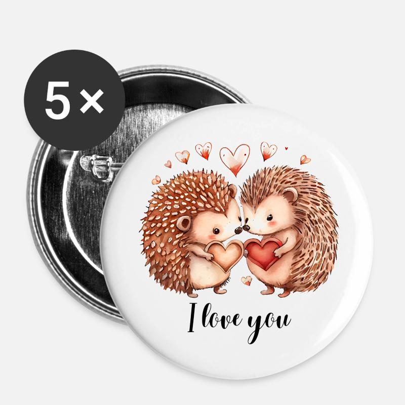 Loving hedgehogs - Buttons small 1''/25 mm (5-pack) - white