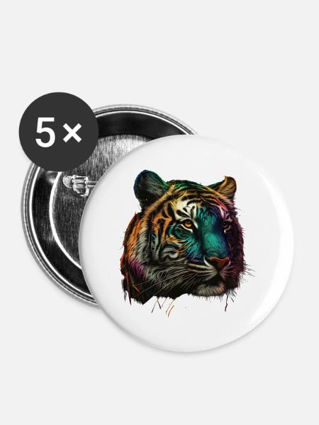TIGERKOPF - Buttons klein 25 mm (5er Pack) - Weiß