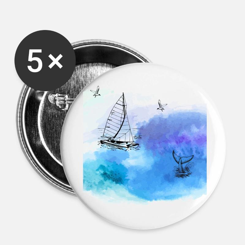 Watercolour: Adventure Ocean - Buttons small 1''/25 mm (5-pack) - white
