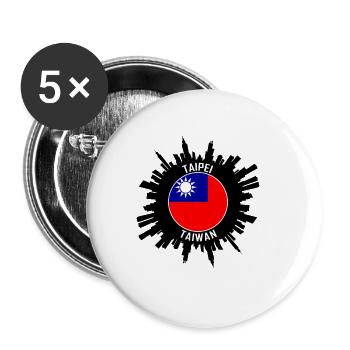 Taipei Skyline Taiwan Flag Travel Souvenir - Buttons small 1''/25 mm (5-pack) - white - Front