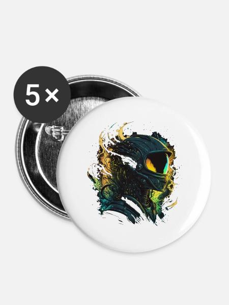 Weltraum-Alien - Buttons klein 25 mm (5er Pack) - Weiß