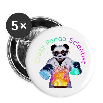 Crazy Panda Scientist - Buttons small 1''/25 mm (5-pack) - white - Front
