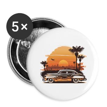 car in retro sunset - Buttons small 1''/25 mm (5-pack) - white - Front