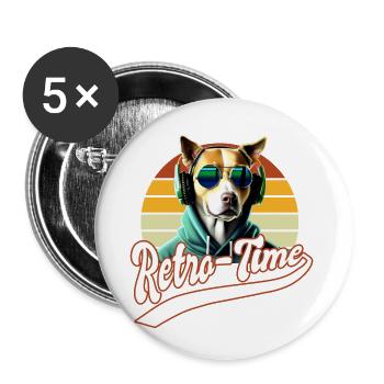 Hund mit Sonnenbrille Hoodie Kopfhörer Retro Look - Buttons klein 25 mm (5er Pack) - Weiß - Vorne