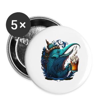 Fish Monster Deep Sea Monster avec de la bière - Lot de 5 petits badges (25 mm) - blanc - Devant
