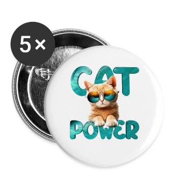Alimentation du chat - Lot de 5 petits badges (25 mm) - blanc - Devant
