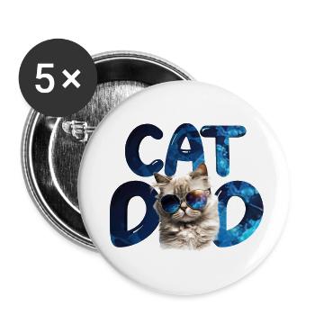 Katzenpapa - Buttons klein 25 mm (5er Pack) - Weiß - Vorne