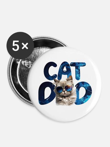 Katzenpapa - Buttons klein 25 mm (5er Pack) - Weiß