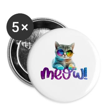 Katze - Miauen - Buttons klein 25 mm (5er Pack) - Weiß - Vorne