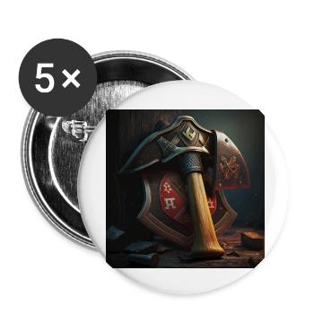 Feuerwehr Axt vor einem Abzeichen - Buttons klein 25 mm (5er Pack) - Weiß - Vorne