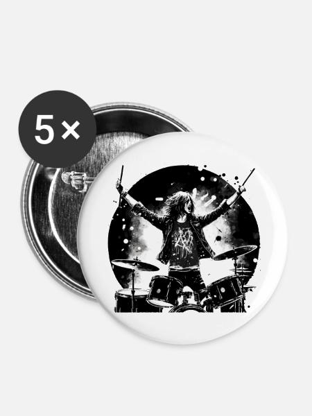 Drummer crazy boy - Buttons klein 25 mm (5er Pack) - Weiß