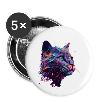 Chat psychédélique - Lot de 5 petits badges (25 mm) - blanc - Devant