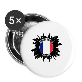 Straßburg Skyline Frankreich Flagge Reisesouvenir - Buttons klein 25 mm (5er Pack) - Weiß - Vorne