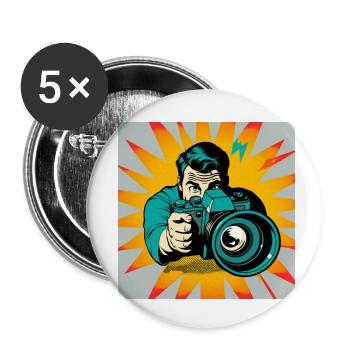PopArt-Fotograf - Buttons klein 25 mm (5er Pack) - Weiß - Vorne