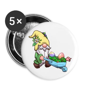 Easter Garden Gnome With Wheelbarrow - Buttons small 1''/25 mm (5-pack) - white - Front