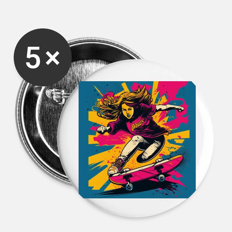 Skater Girl - Buttons small 1''/25 mm (5-pack) - white