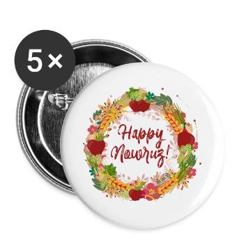 Norouz,Joyeux Norouz,couronne,couronne de légumes - Lot de 5 petits badges (25 mm) - blanc - Devant