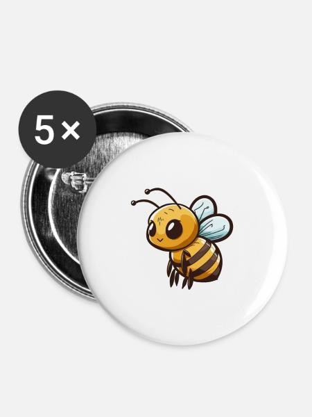 Süße Comic Biene - Buttons klein 25 mm (5er Pack) - Weiß