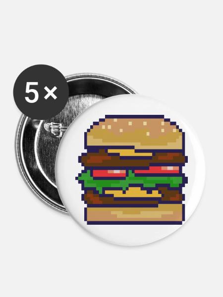 Pixelburger Pixelkunst - Buttons klein 25 mm (5er Pack) - Weiß