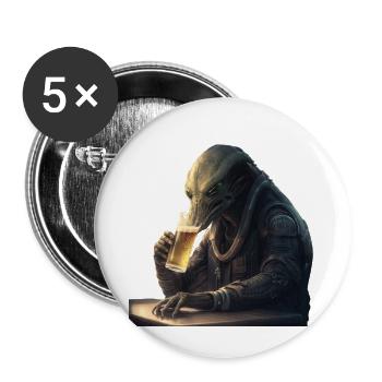 Alien avec de la bière après le travail - Lot de 5 petits badges (25 mm) - blanc - Devant