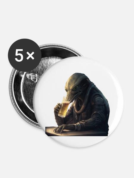 Alien mit Feierabendbier - Buttons klein 25 mm (5er Pack) - Weiß