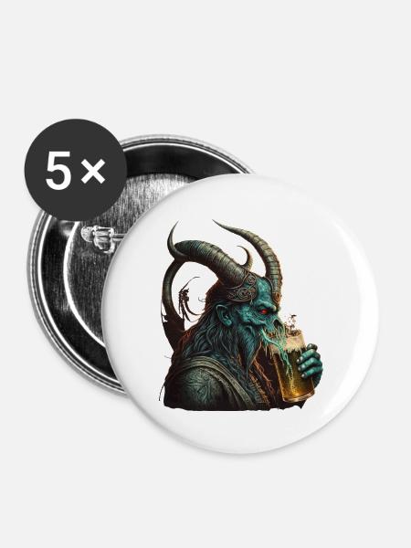 Cooler Dämon mit Bier - Buttons klein 25 mm (5er Pack) - Weiß