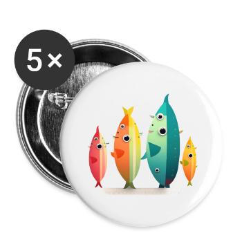 Happy fish family - art, surfing, abstract - Buttons small 1''/25 mm (5-pack) - white - Front