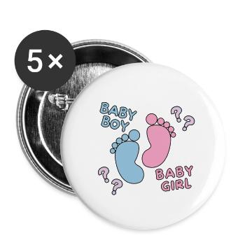 Gender Reveal Babyfüße Design - Buttons klein 25 mm (5er Pack) - Weiß - Vorne