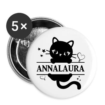 Name T-Shirt Annalaura T-Shirt Katze Geschenkidee - Buttons klein 25 mm (5er Pack) - Weiß - Vorne