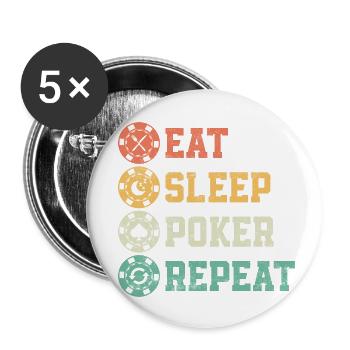 Eat Sleep Poker Repeat Card Player Gambling - Lot de 5 petits badges (25 mm) - blanc - Devant