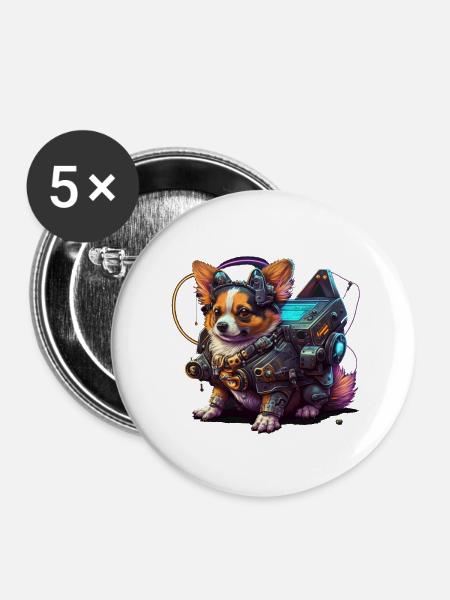 CyberHund - Buttons klein 25 mm (5er Pack) - Weiß